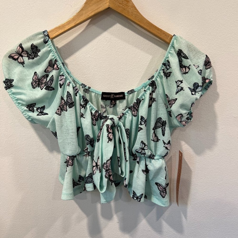 Almost Famous Butterfly Crop Top Size M NWT